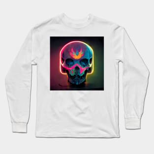 Neon skull glows in pink, blue and yellow. Long Sleeve T-Shirt